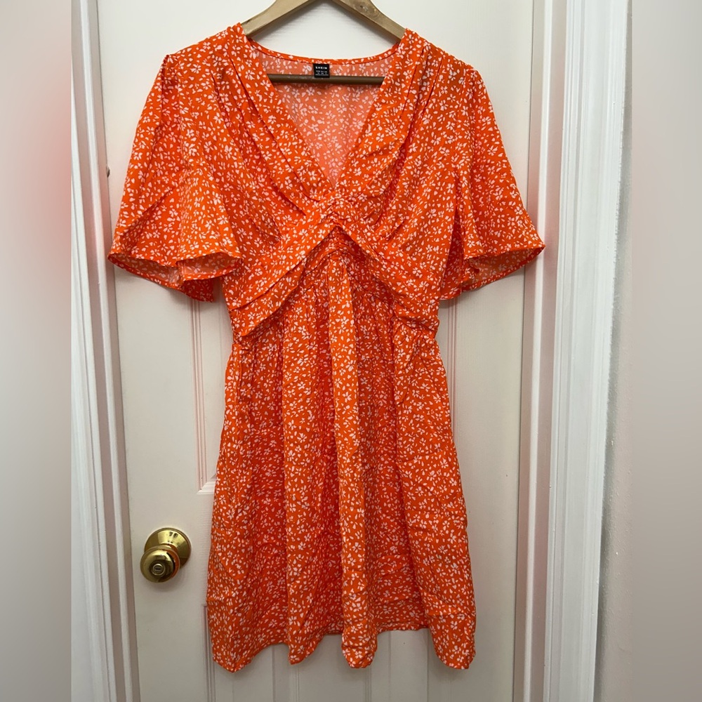 SHEIN Orange Floral Mini Dress